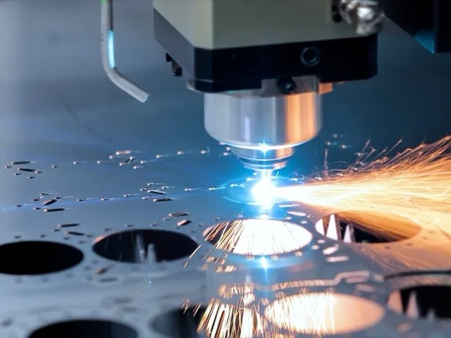 Close-up CNC lézervágás vékony fémlemezen